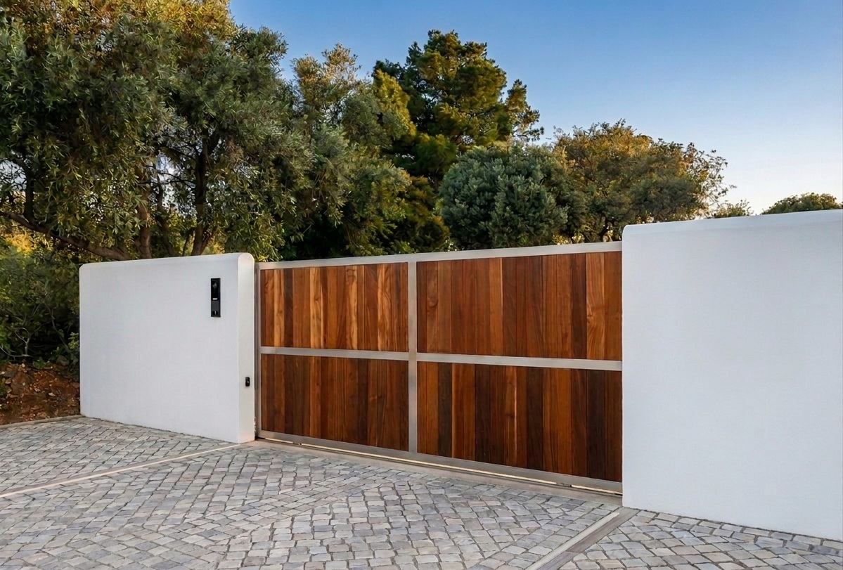 Portão de correr em madeira
